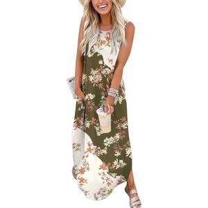 NWT Anrabess Loose Sleeveless Maxi Dress Size L Boho Casual Resort Pockets Beach